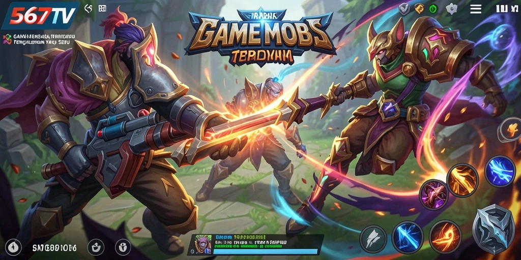 Tampilan gameplay epik dalam pertarungan MOBA yang seru