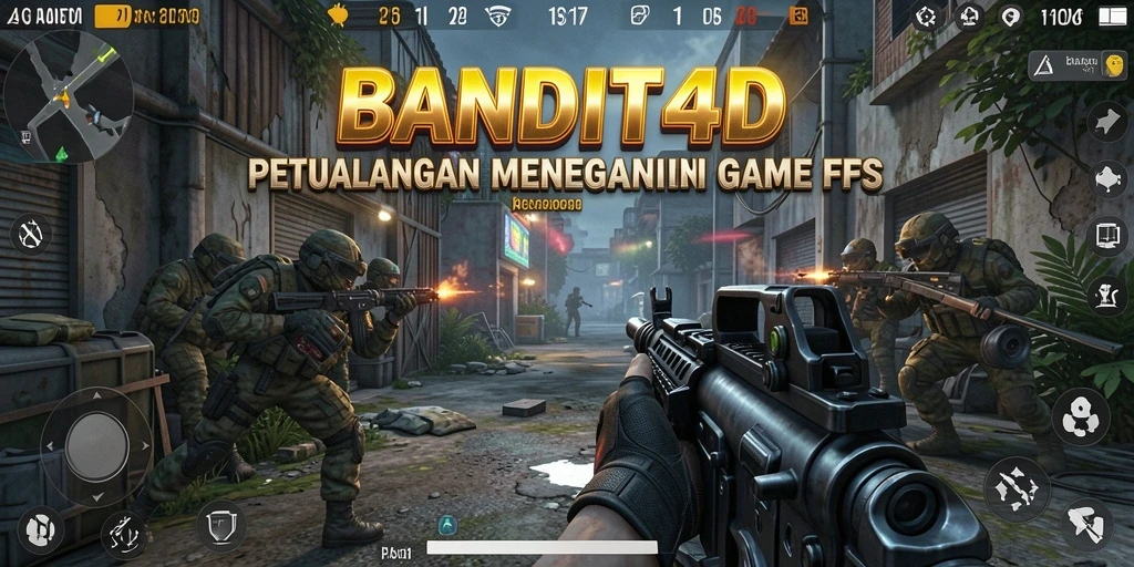 Tampilan gameplay mendebarkan dari BANDIT4D dalam pertempuran FPS.