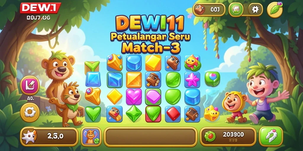 Screenshot DEWI11 menampilkan aksi mencocokkan item yang seru.