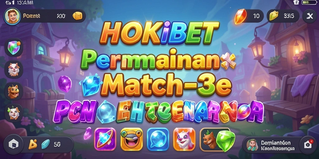 Tampilan gameplay HOKIBET dengan warna-warni permata Match-3.