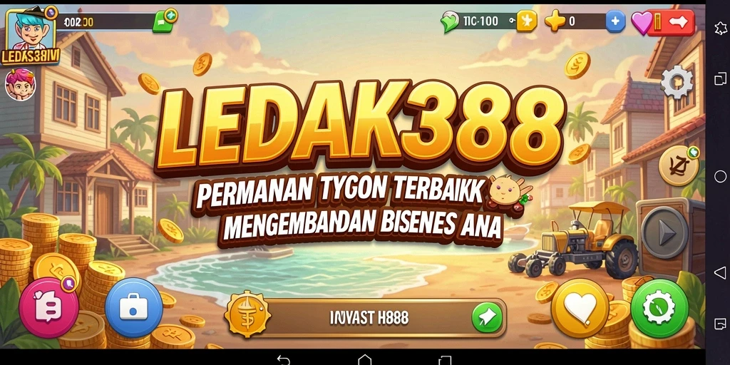 Tangkapan layar utama gameplay LEDAK388 yang menunjukkan pengelolaan bisnis Tycoon.