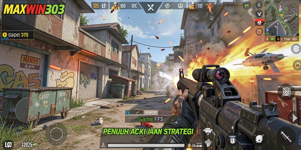 Screenshot gameplay MAXWIN303 menampilkan aksi tembak-menembak yang mendebarkan.