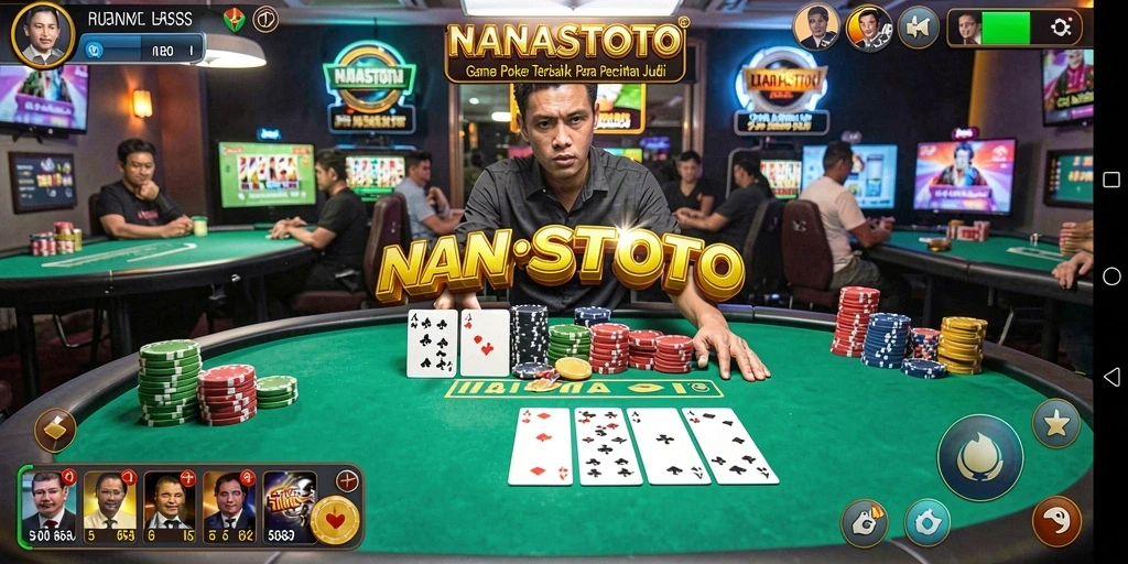 Screenshot gameplay NANASTOTO menunjukkan suasana Poker yang mendebarkan.