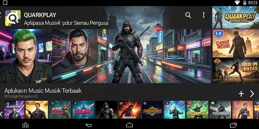 Tangkapan layar gameplay <strong>QUARKPLAY</strong> menampilkan antarmuka aplikasi yang menarik.