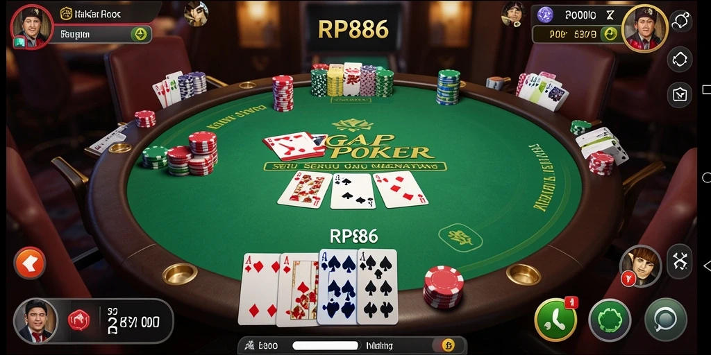 Tampilan gameplay mendebarkan dalam permainan Poker RP886.