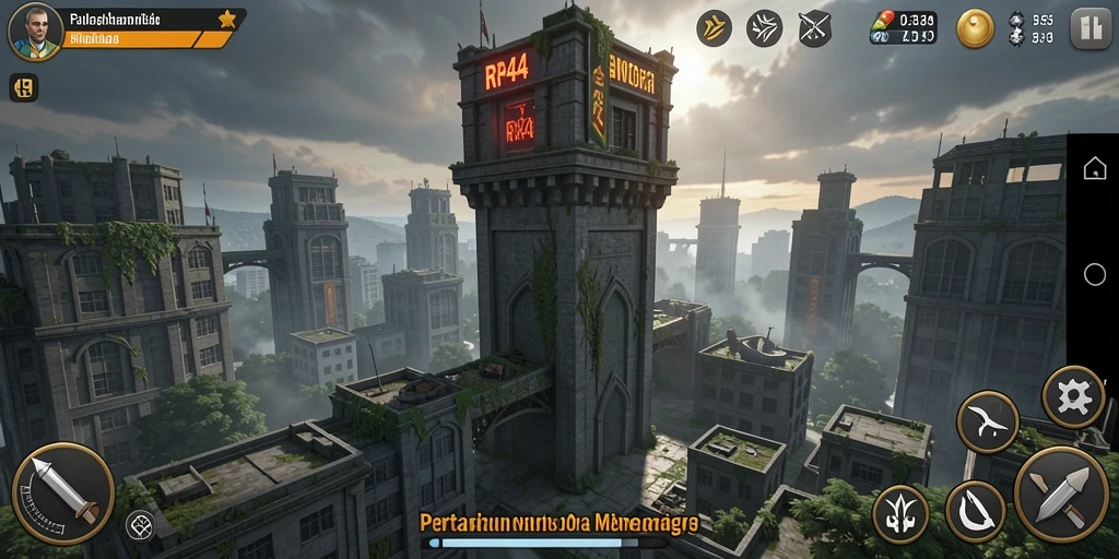 Tampilan seru gameplay Tower Defense RR44 dengan berbagai menara.