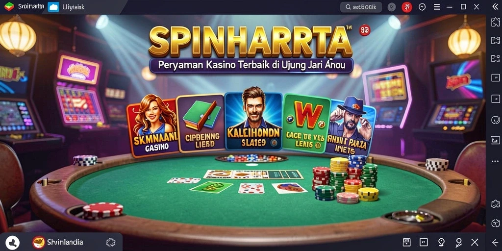 Tangkapan layar utama SPINHARTA menampilkan gameplay Kasino yang menegangkan.