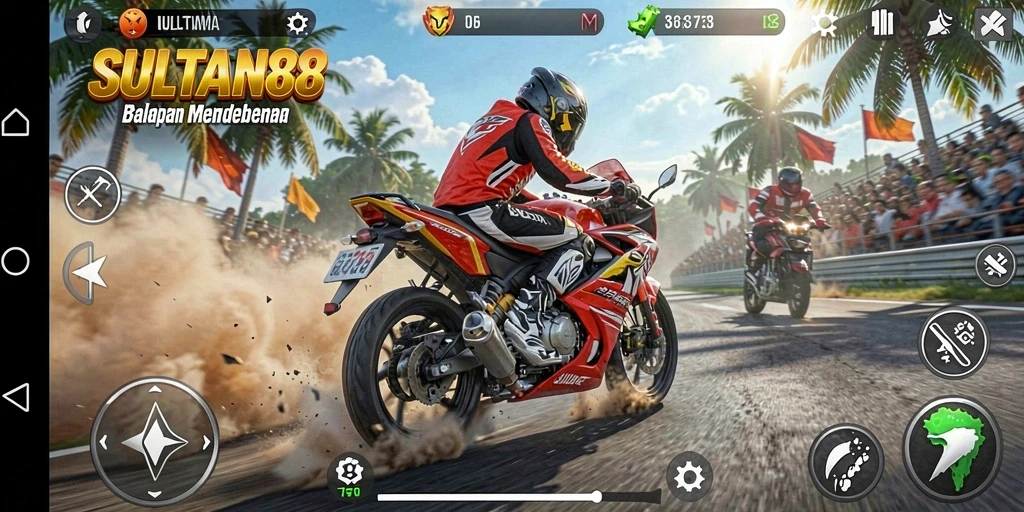 Gameplay SULTAN88 menampilkan balapan motor yang seru dan menantang.