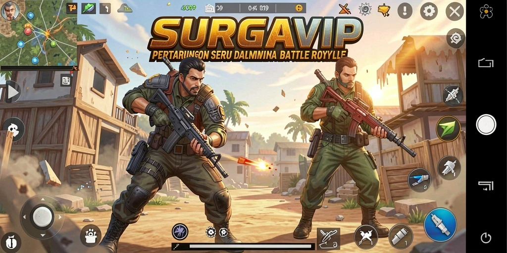 Tampilan gameplay seru dalam pertarungan Battle Royale di SURGAVIP.