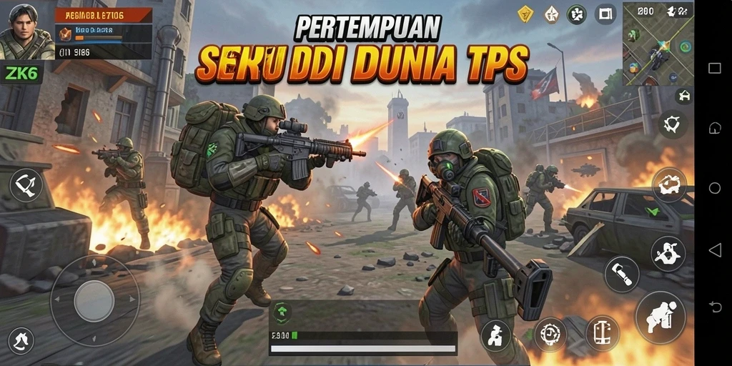 Tangkapan layar ZK6 menampilkan aksi seru dalam pertempuran TPS.